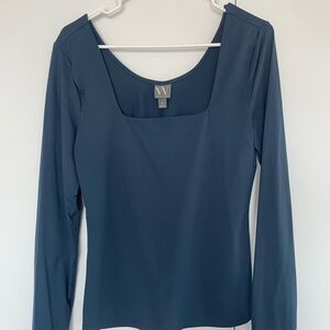 Women's Blue Long Sleeve Square Neck Top